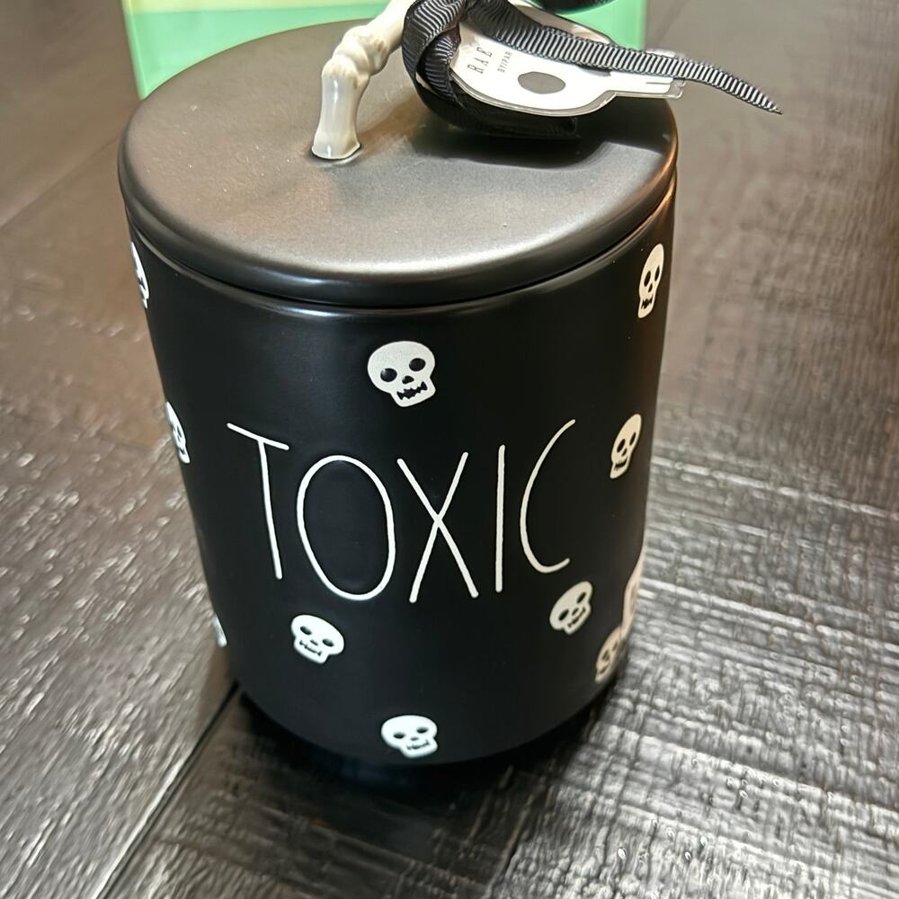 Rae Dunn Toxic Skull Halloween Canister Jar Black - Spooky Cute Fall Decor NWT